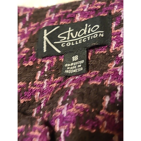 K Studio Collection Sweater Open Cardigan Womens 18 Black Purple Woven Knit - Picture 11 of 14